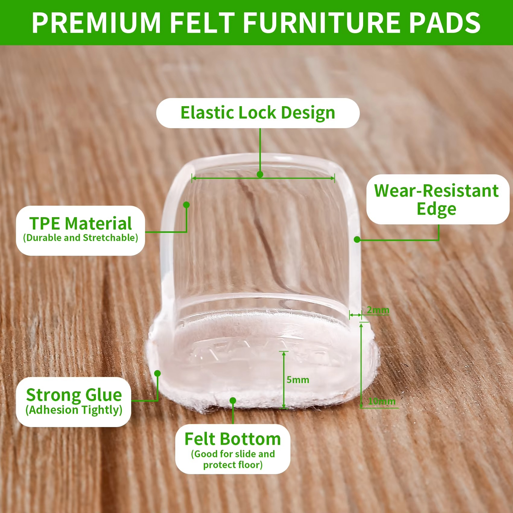 Clear Chair Leg Protectors Round Felt Furniture Feet Pad Silicone Chair Leg Caps to Protect Floor from Scratches and Noise