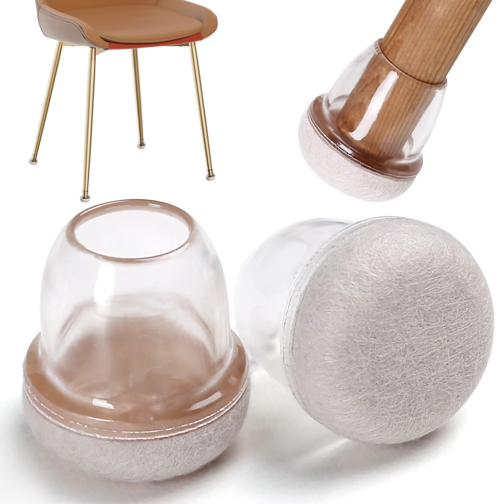 Clear Chair Leg Protectors Round Felt Furniture Feet Pad Silicone Chair Leg Caps to Protect Floor from Scratches and Noise